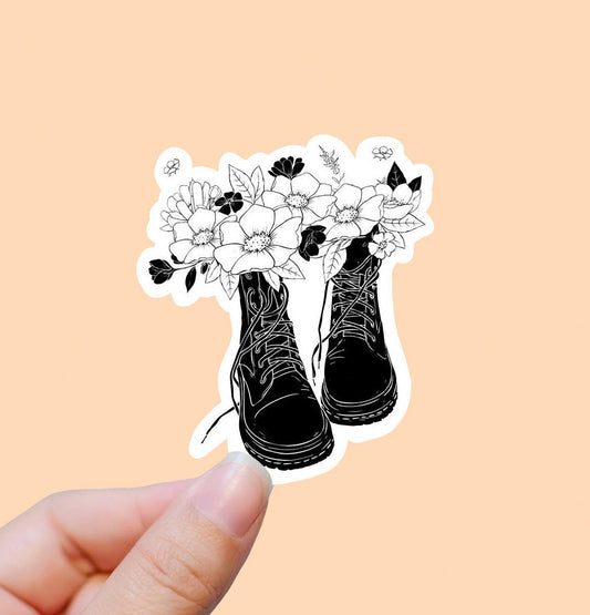 Flower boots vinyl sticker, combat boots sticker, best friend gift, laptop sticker, funny gift