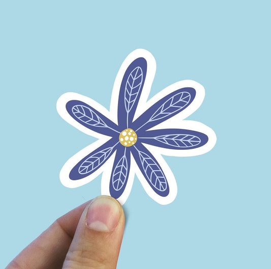 Blue illustrated flower vinyl sticker, Illustrated flower sticker, flower stickers, aesthetic, birthday gift, waterproof flower sticker