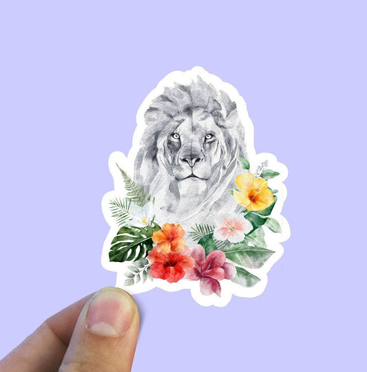 Flower lion vinyl sticker, lion sticker, best friend gift, laptop sticker, Macbook decal, sarcastic gift