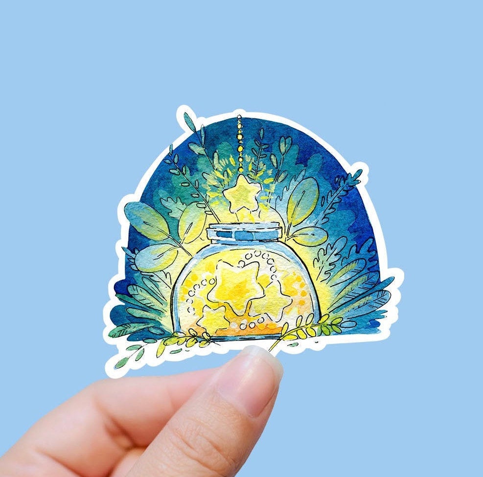 Star jar vinyl sticker, best friend gift, tea, small gift, laptop sticker, waterproof stickers