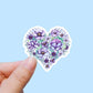 Frosted purple floral heart vinyl sticker, floral stickers, best friend gift, Laptop decals