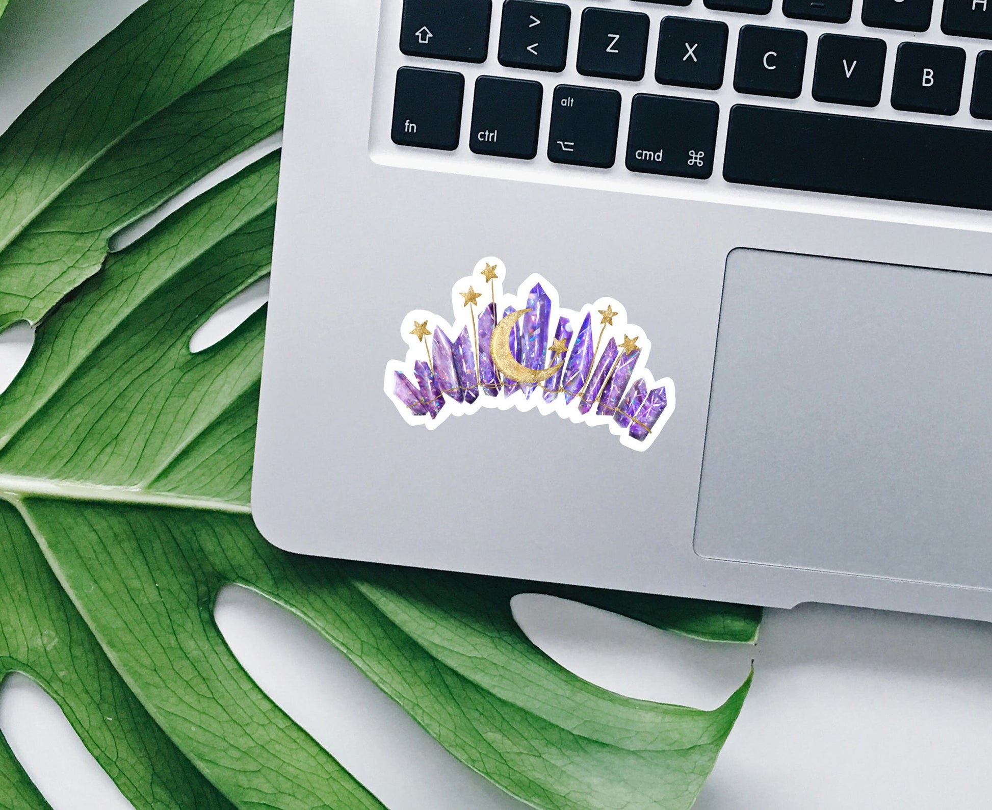 Crystal tiara vinyl sticker, crown stickers, crystal stickers,  sleeping moon, trendy stickers, vinyl stickers