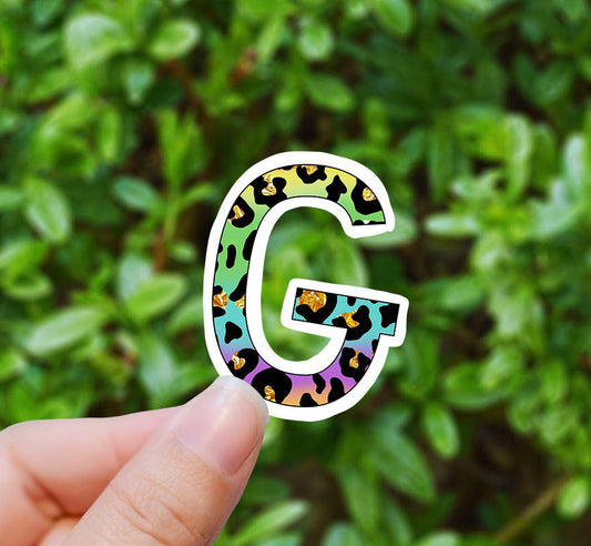 Rainbow cheetah letter G vinyl sticker, monogram, best friend gift, Laptop decal, laptop stickers