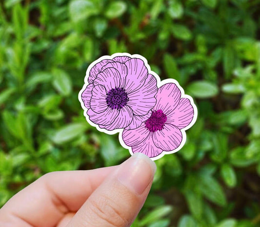 Anemone purple pink vinyl sticker, garden sticker, laptop stickers, waterproof flower sticker, hand drawn stickers