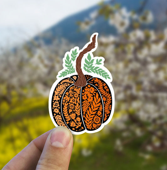 Floral pumpkin vinyl sticker,  fall stickers, vinyl stickers, nature stickers, laptop stickers, waterproof flower sticker