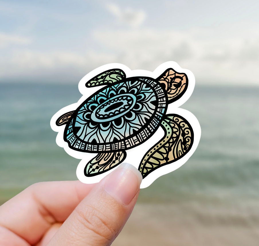 Tangle turtle vinyl Sticker, water bottle stickers, ocean stickers, zentangles, laptop stickers, waterproof sticker