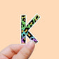 Rainbow cheetah letter K vinyl sticker, monogram, best friend gift, Laptop decal,