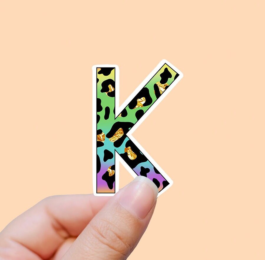 Rainbow cheetah letter K vinyl sticker, monogram, best friend gift, Laptop decal,