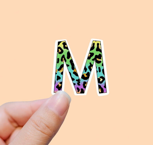 Rainbow cheetah letter M  vinyl sticker, monogram, best friend gift, Laptop decal,