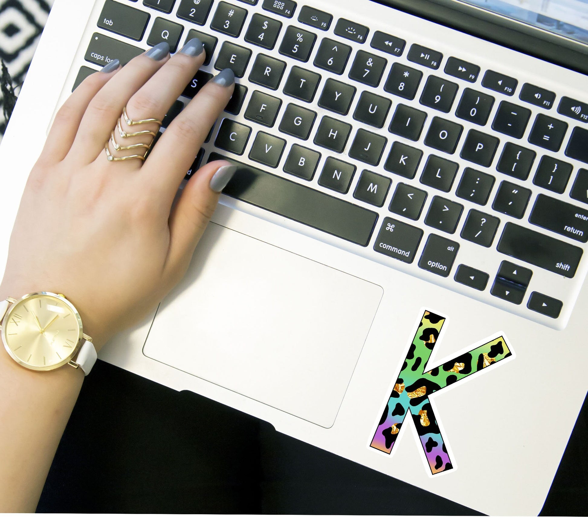 Rainbow cheetah letter K vinyl sticker, monogram, best friend gift, Laptop decal,