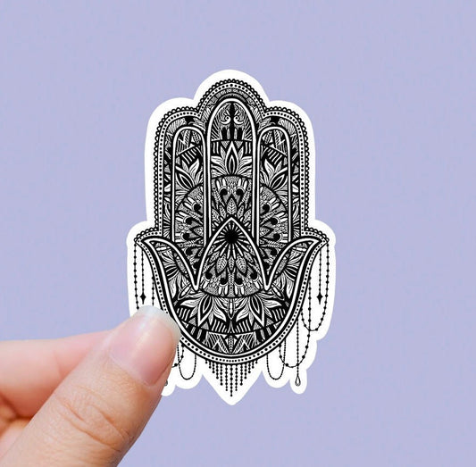 Black and white hamsa hand vinyl sticker, evil eye, best friend gift, laptop sticker, , crystal gift