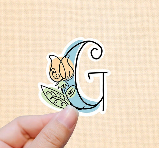 Sketch lettered G vinyl sticker, monogram, best friend gift, Laptop decal,