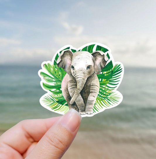 Tropical tiny elephant vinyl Sticker, elephants, water bottle stickers, laptop stickers