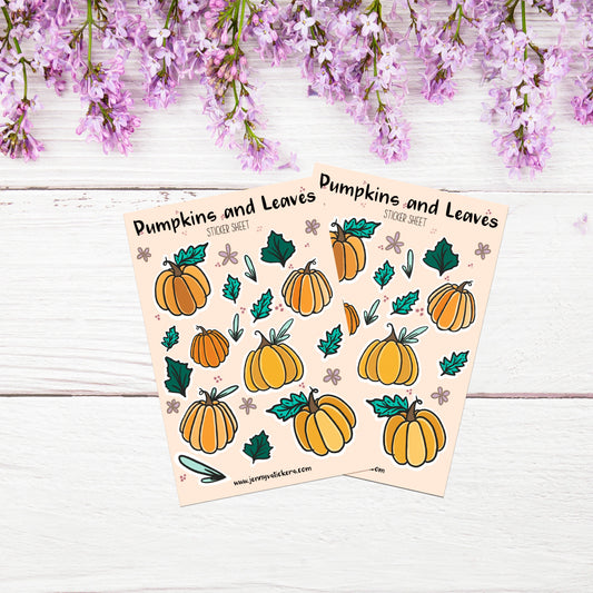 Pumpkin and Leaves sticker sheet, Sticker sheet, Halloween sticker sheet,  planner stickers, sticker pack, stickers