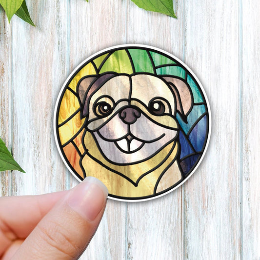 Stained glass Pug vinyl sticker, Pug sticker, stained glass decal, Christmas gifts, best friend gift, laptop sticker