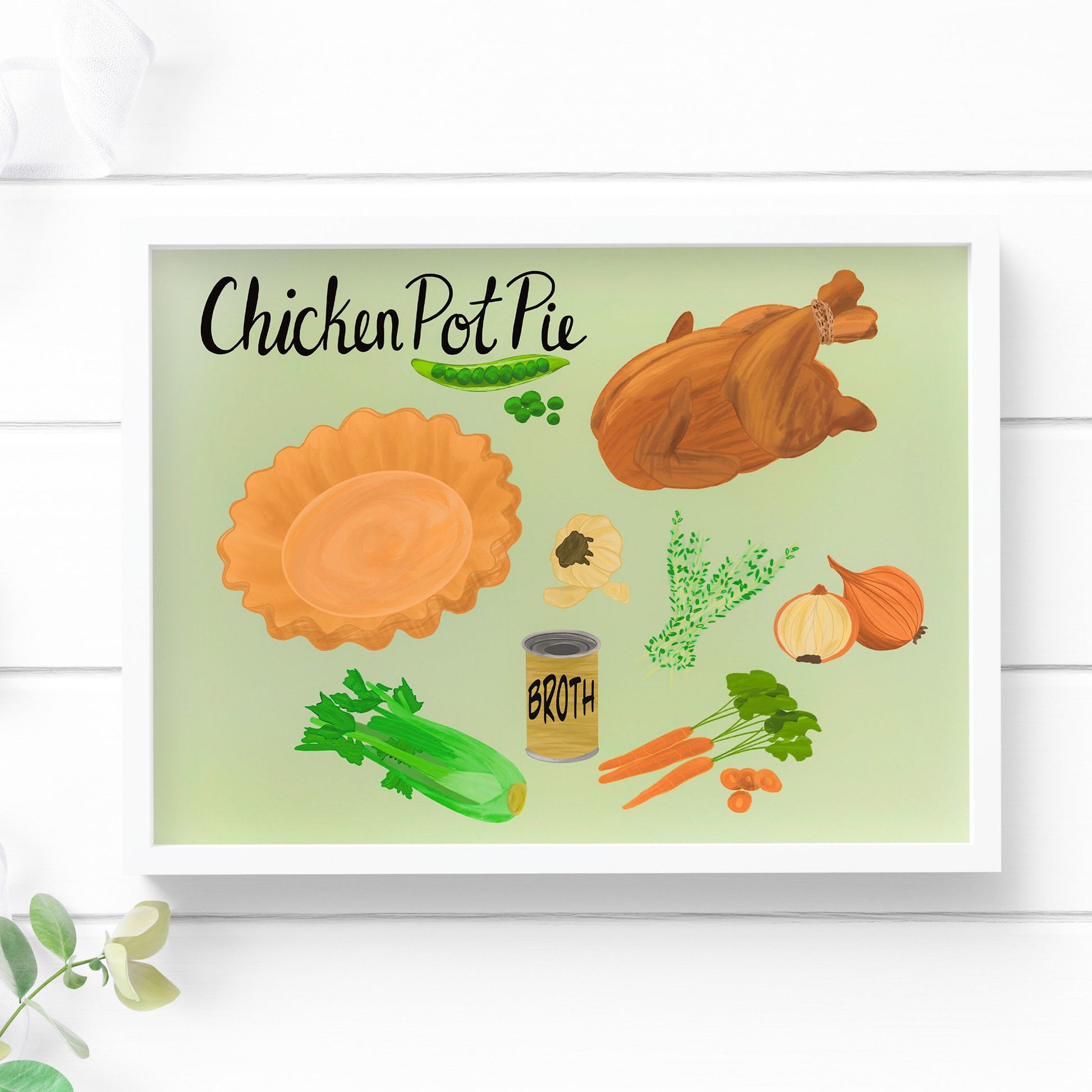 Chicken Pot Pie art print, kitchen wall art, chicken art print, chicken print, gift for chef