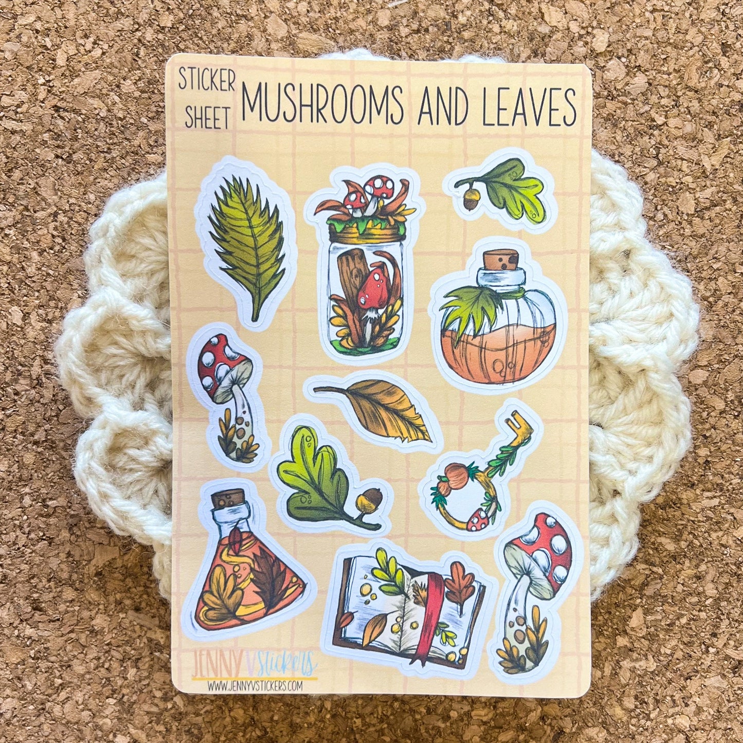 Mushroom and Leaves sticker sheet, Sticker sheet, mushroom sticker sheet,  planner stickers, sticker pack, stickers