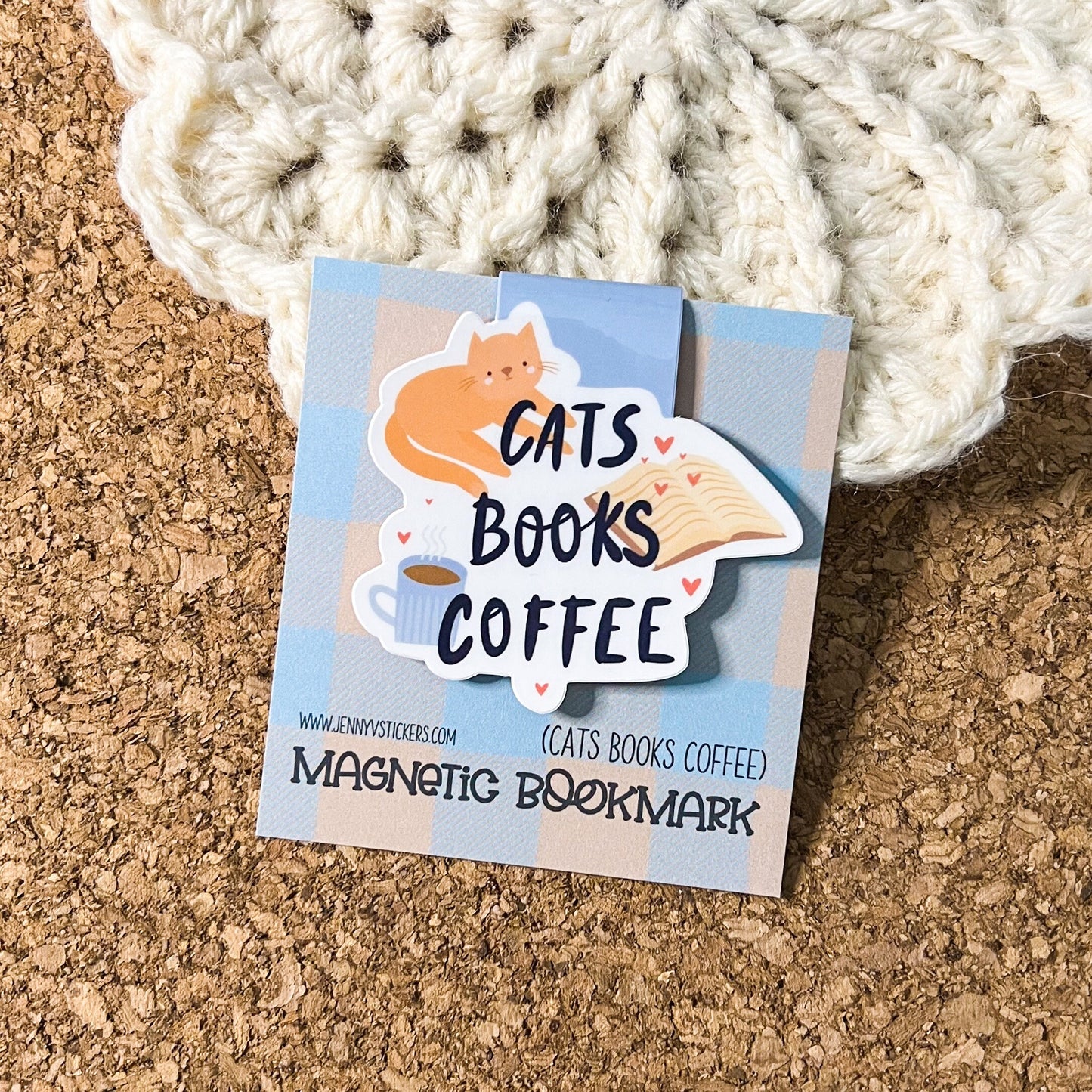 Cats books coffee magnetic bookmark, reading accessory, cat bookmark, book gift