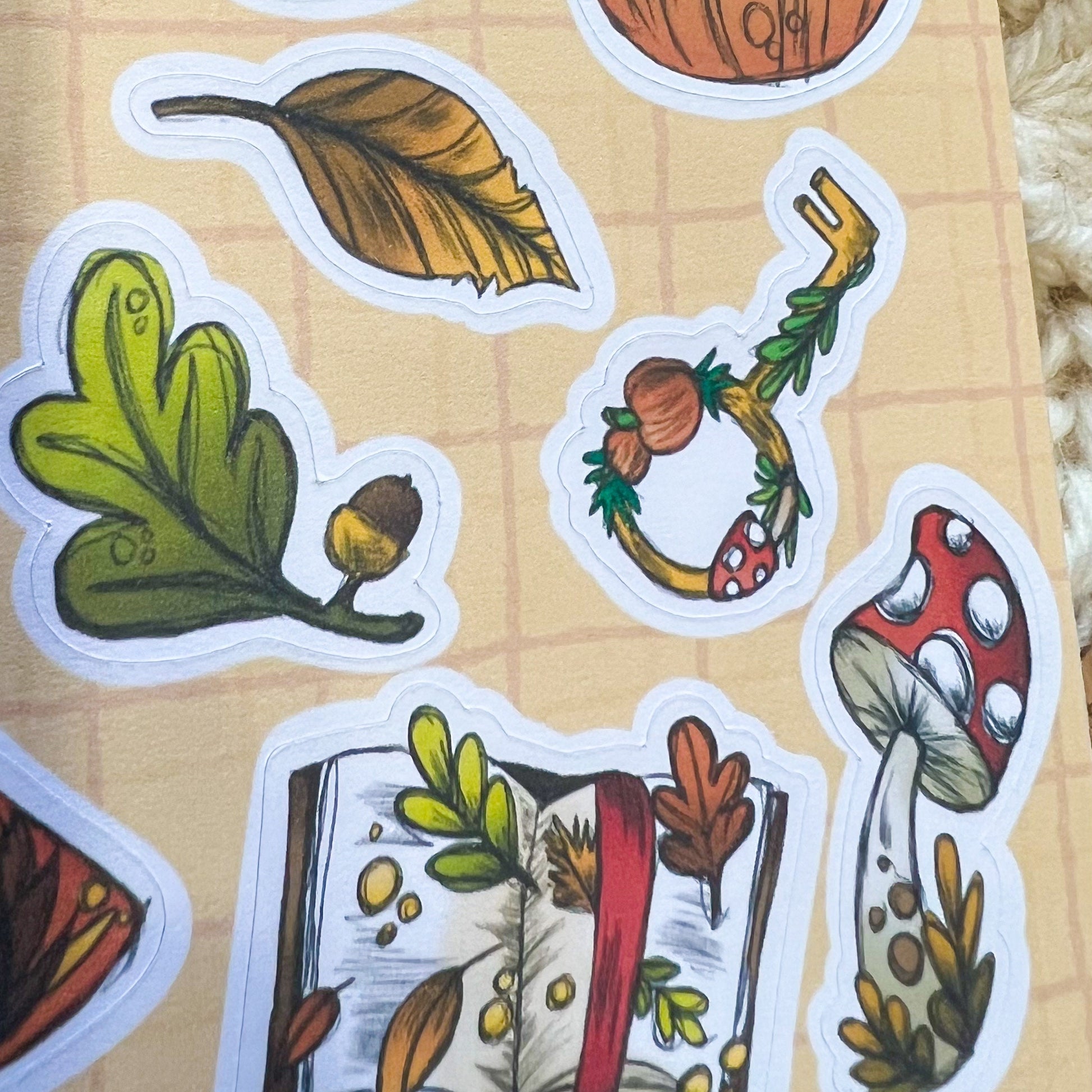 Mushroom and Leaves sticker sheet, Sticker sheet, mushroom sticker sheet,  planner stickers, sticker pack, stickers