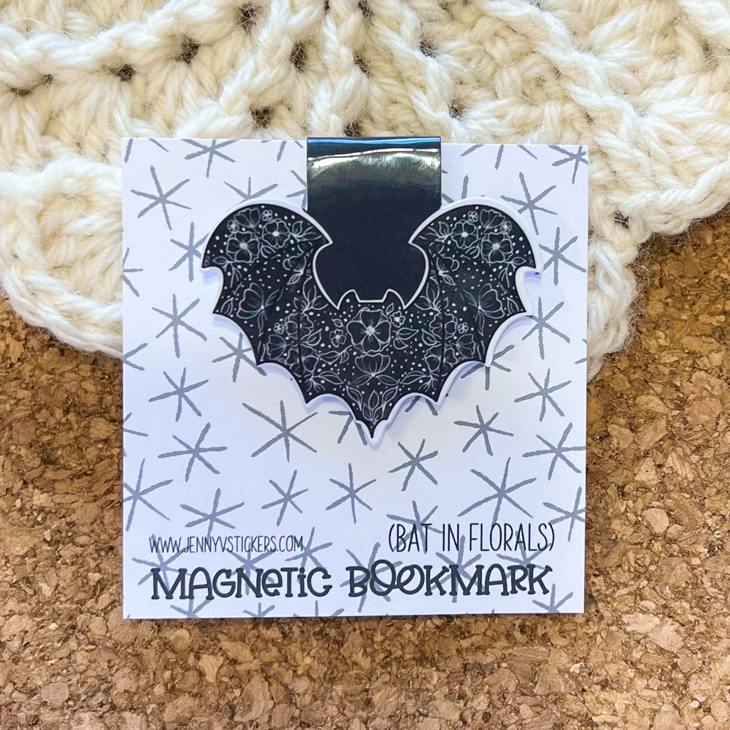 Bat floral black magnetic bookmark, reading accessory, cute bookmark, book gift