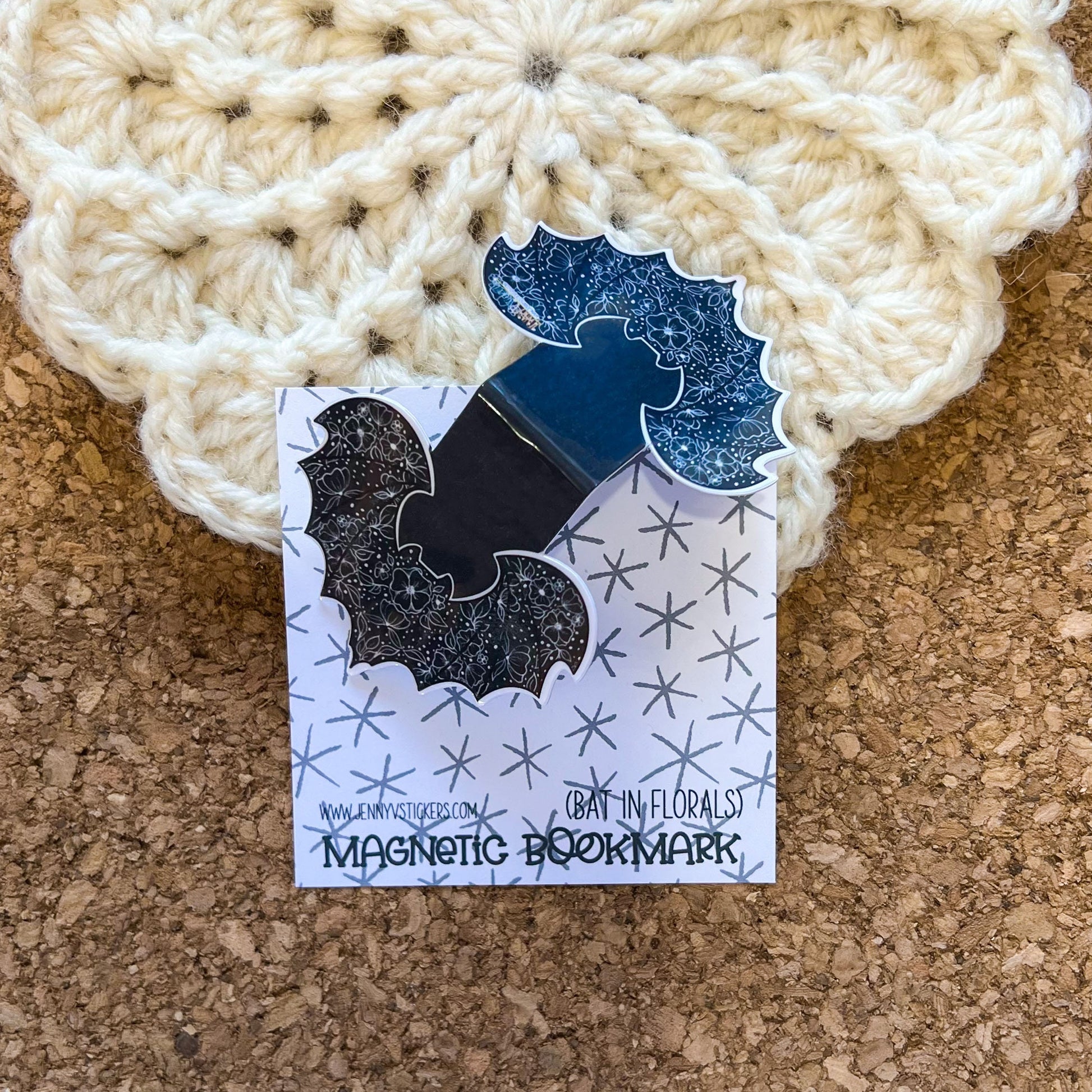 Bat floral black magnetic bookmark, reading accessory, cute bookmark, book gift