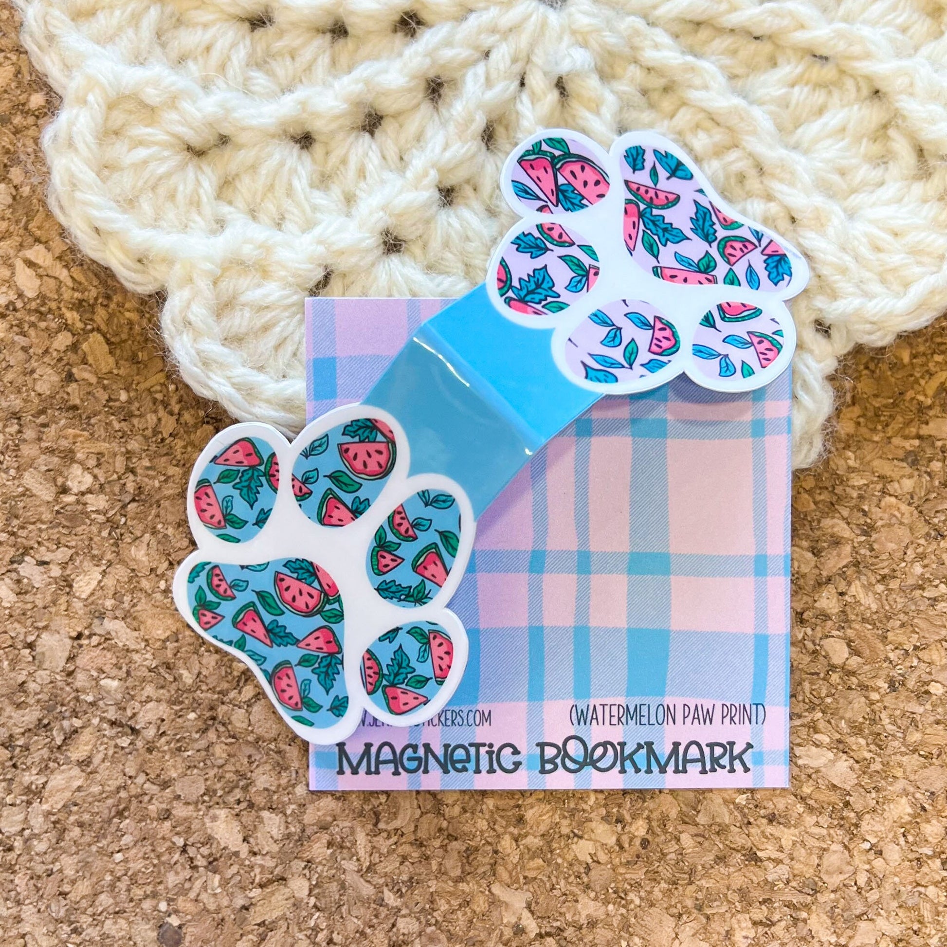 Watermelon paw print magnetic bookmark, reversible bookmark, reading accessory, cute bookmark, book gift