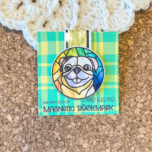 Stained Glass Pug magnetic bookmark, reading accessory, dog bookmark, book gift