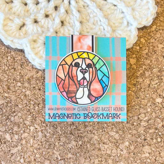 Stained Glass Basset Hound magnetic bookmark, reading accessory, dog bookmark, book gift