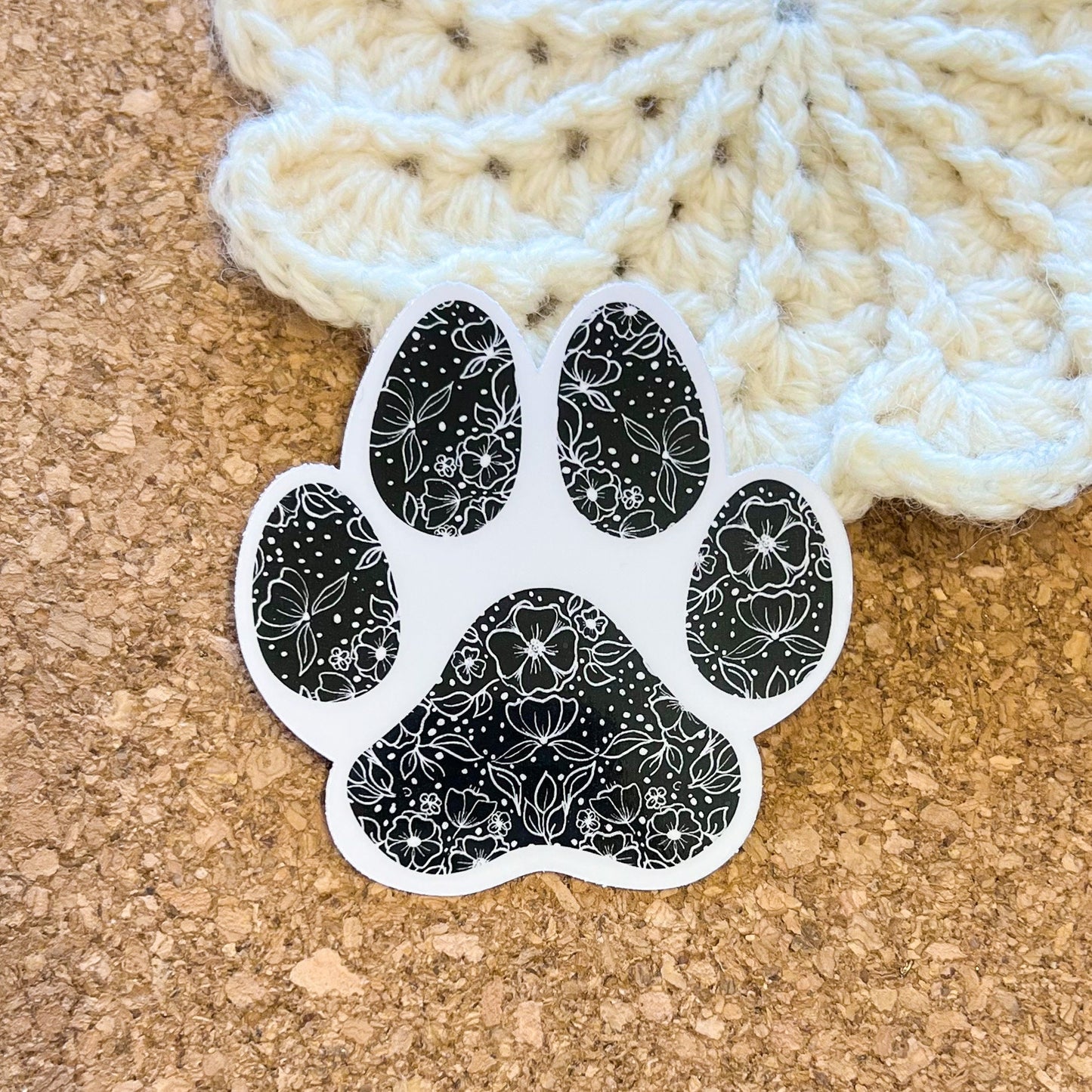 Floral Paw Print Black vinyl sticker, dog stickers, aesthetic stickers, trendy stickers, vinyl stickers