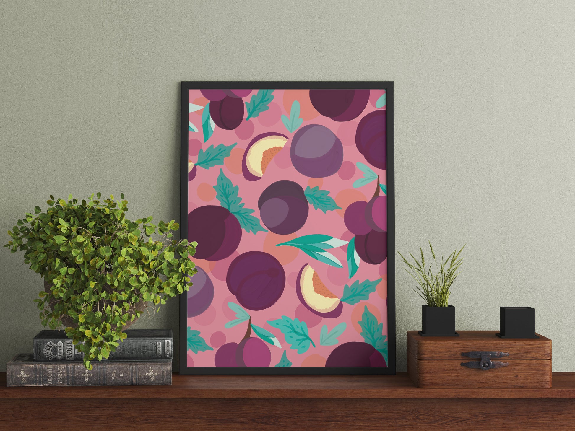 Gouache Plums art print, art prints poster, kitchen wall art, original art print, cherry print