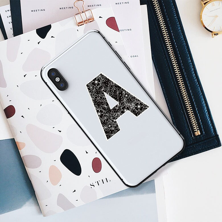 A floral black letter vinyl sticker, car vinyl decal, monogram planner sticker, Laptop decal, water bottle sticker, laptop stickers